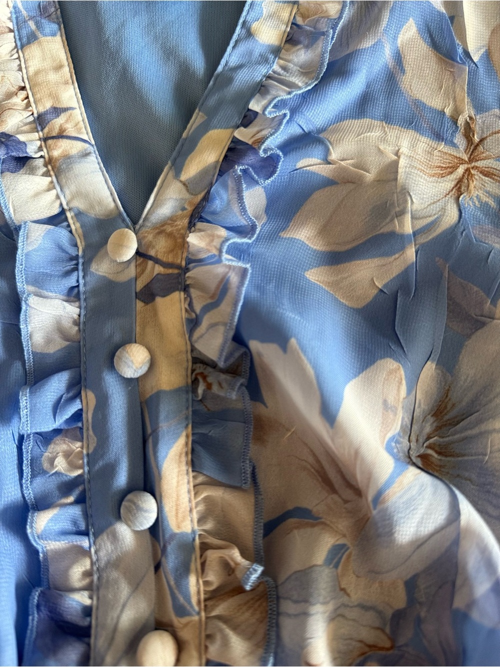 Joie Blue Floral Ruffle Wrap Style Dress Size Medium Boho Chic - Picture 12 of 13